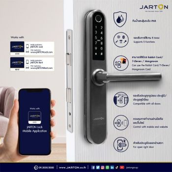 กุญแจดิจิตอล Bamboo รุ่นใหม่ กันน้ำ IP 65 สำหรับ "ประตูไม้ บานเปิด" ทำงาน 5 ระบบ มือจับด้านขวา สีเทา