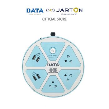 JARTON * DATA  ปลั๊กไฟทรงกลม มอก. 2ช่อง 3สวิทซ์ 2USB ยาว 3ม. D-JT36243M สีฟ้า  รหัส 134913
